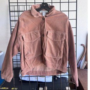 Seams Friendly Warm Cotton Corduroy Short Bomber Jacket Size Small -Beige